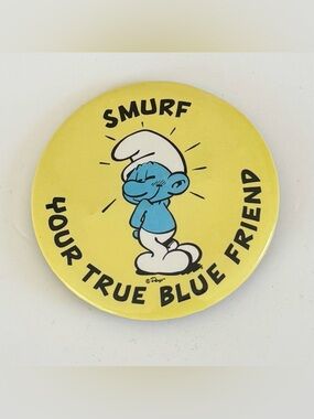 Smurf Vintage Button Pin 1980s Smurf Your True Blue Friend  Peyo Original